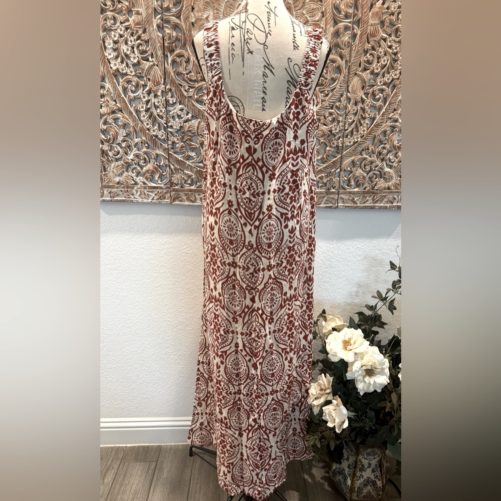 Ivy Street Bold Rust Color Medallion Print Oversized Maxi Boho Chic Dress - Picture 2 of 13